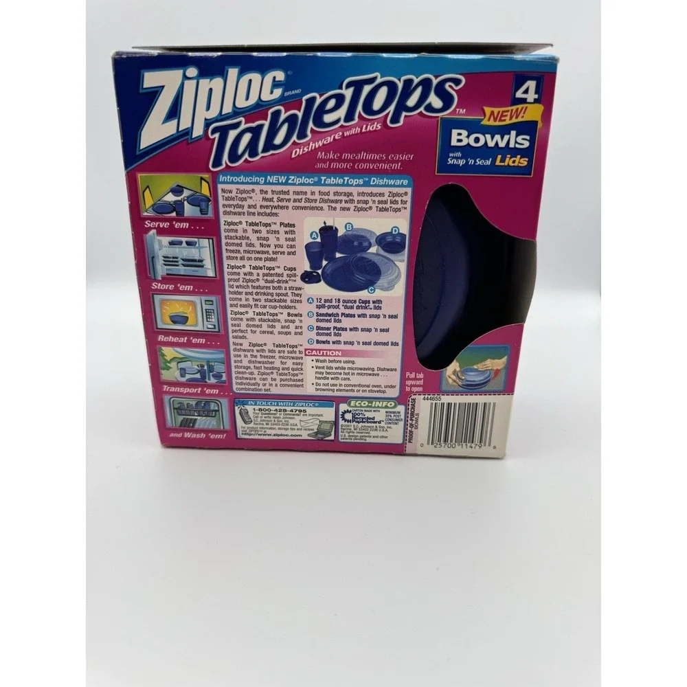Ziploc Tabletops 16oz Bowls With Lids 4 Pack Vintage - New Open‎ Box
